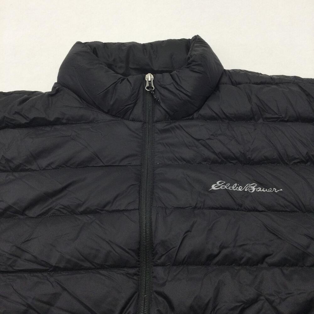 Eddie Bauer Jacket Mens 2XL Black EB650 Down Puffer Full Zip Lightweight Outdoor